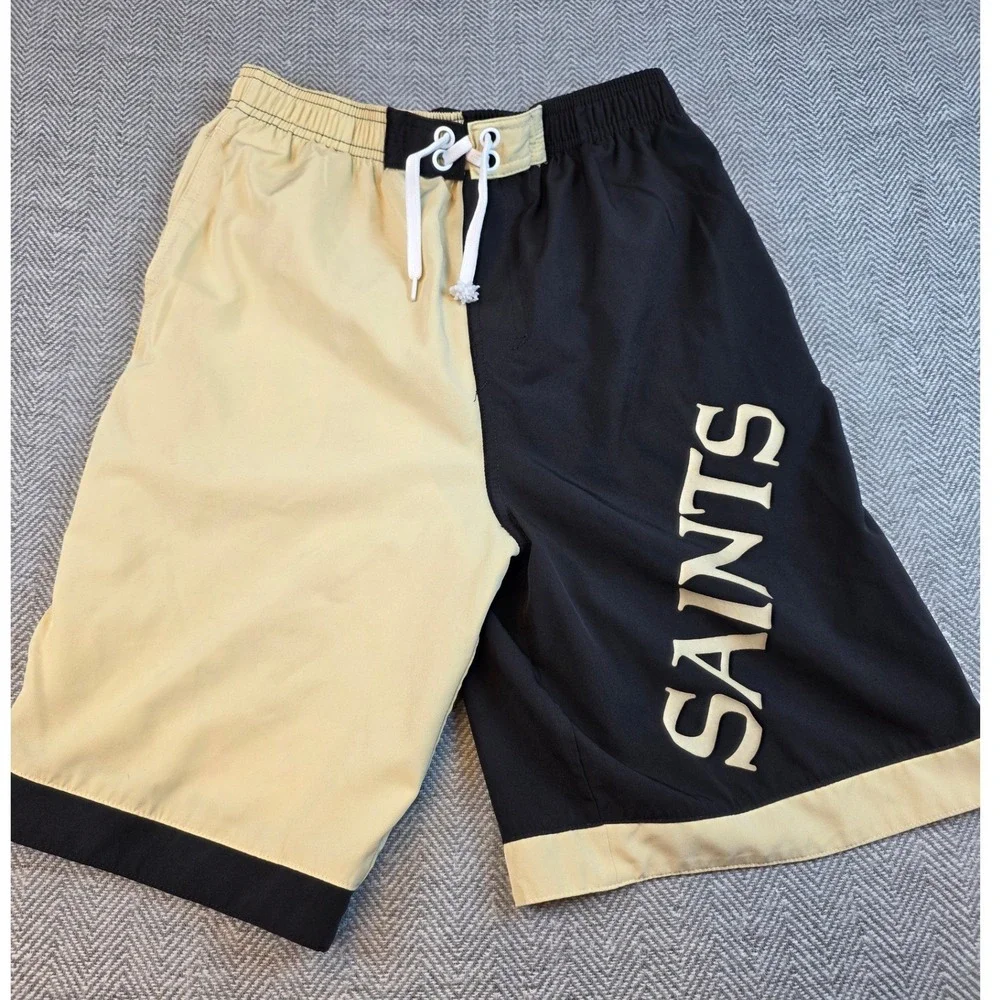 NFL Team Apparel New Orleans Saints Youth Large Black Gold Split Board Shorts